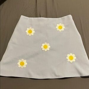 Daisy Pale Blue Mini Skirt with Yellow & White Daisy Patches